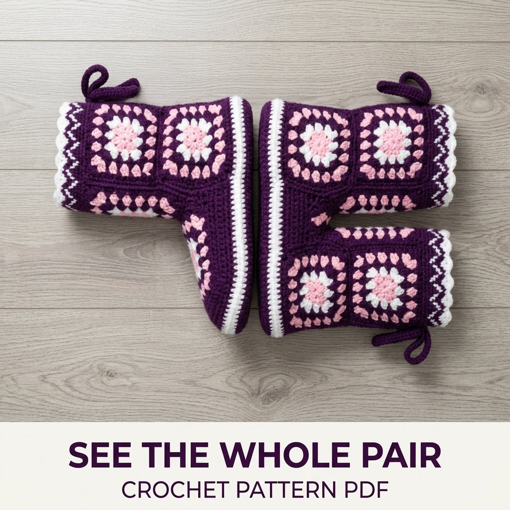 Granny Square Slipper Boots Crochet Pattern PDF – Cosy House Boots
