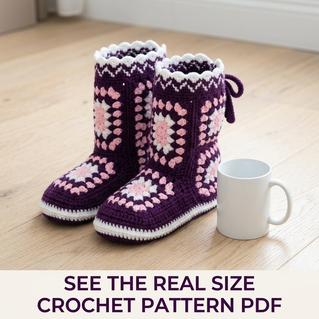 Granny Square Slipper Boots Crochet Pattern PDF – Cosy House Boots