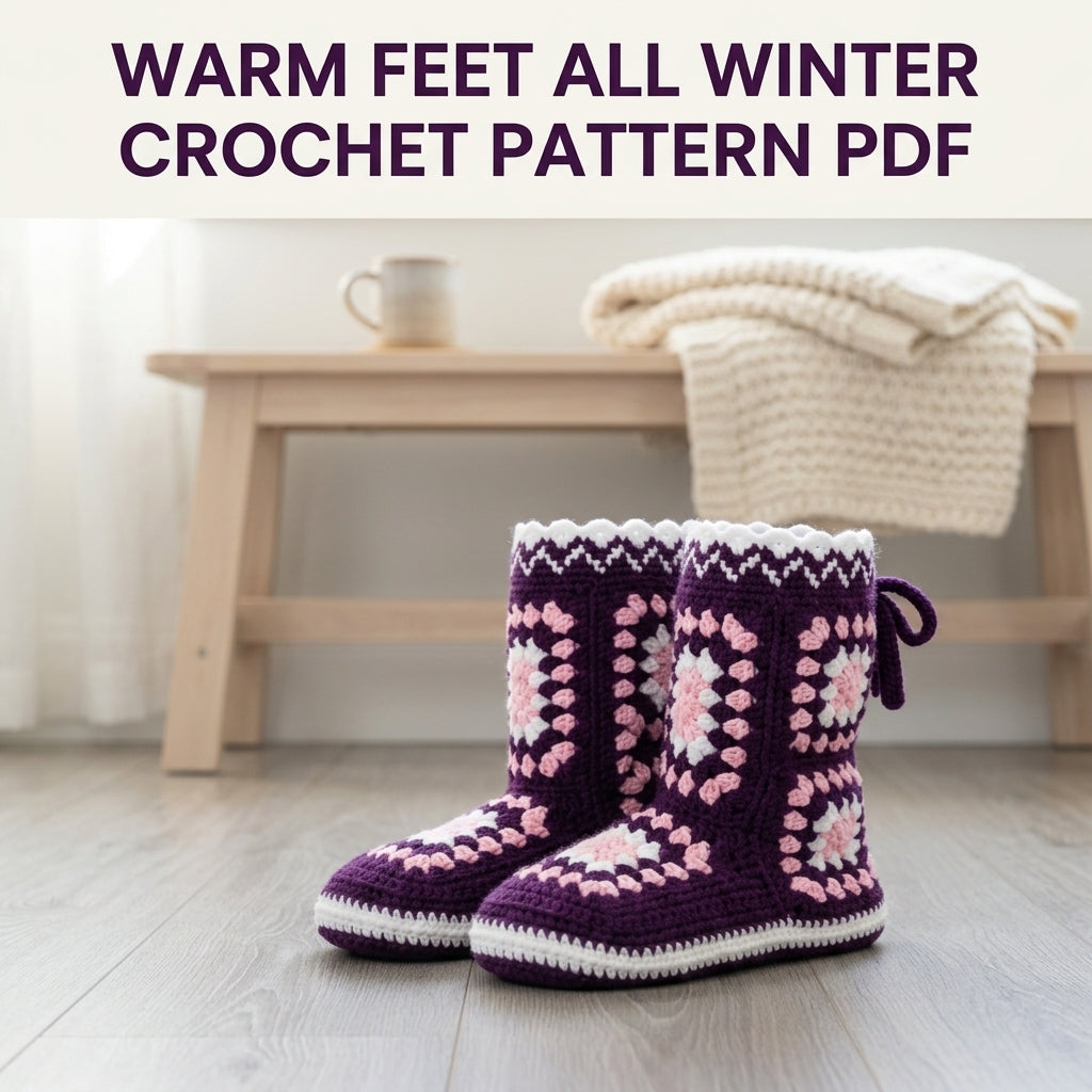 Granny Square Slipper Boots Crochet Pattern PDF – Cosy House Boots
