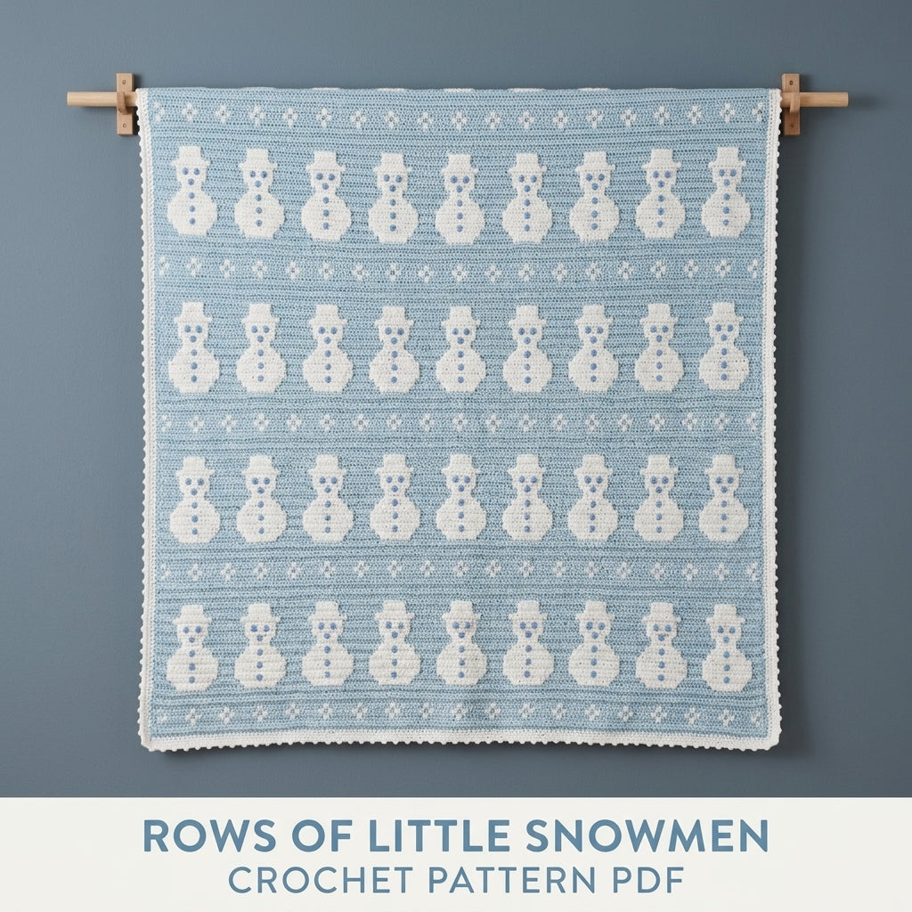 Snowman Crochet Blanket Pattern PDF – Winter Tapestry Crochet Throw in Ice Blue and White