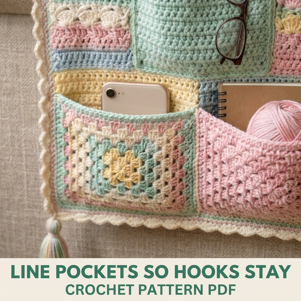 Pastel Granny Sofa Arm Organizer Crochet Pattern PDF – Armrest Caddy