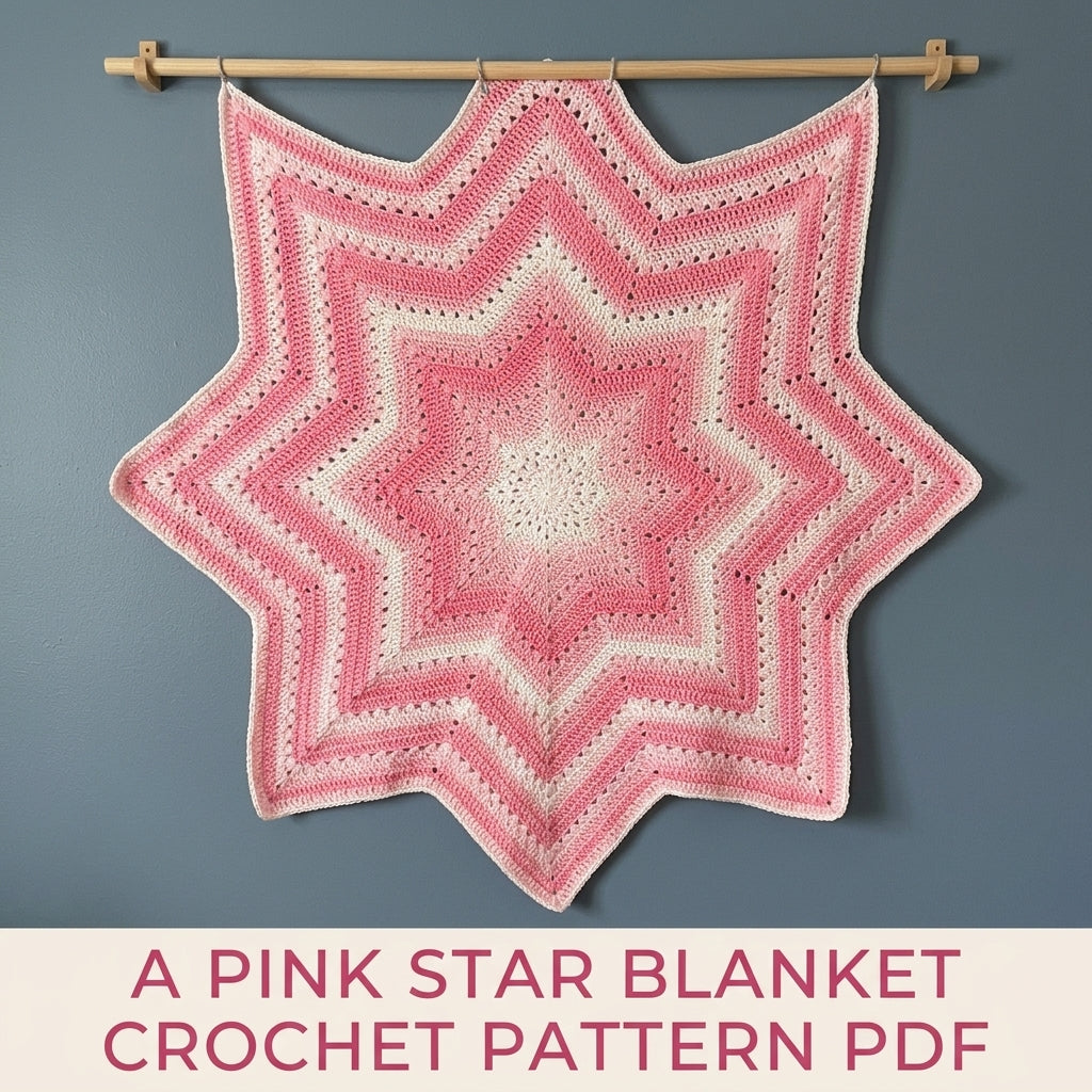 Pink Star Baby Blanket Crochet Pattern PDF – Eight Point Star Afghan