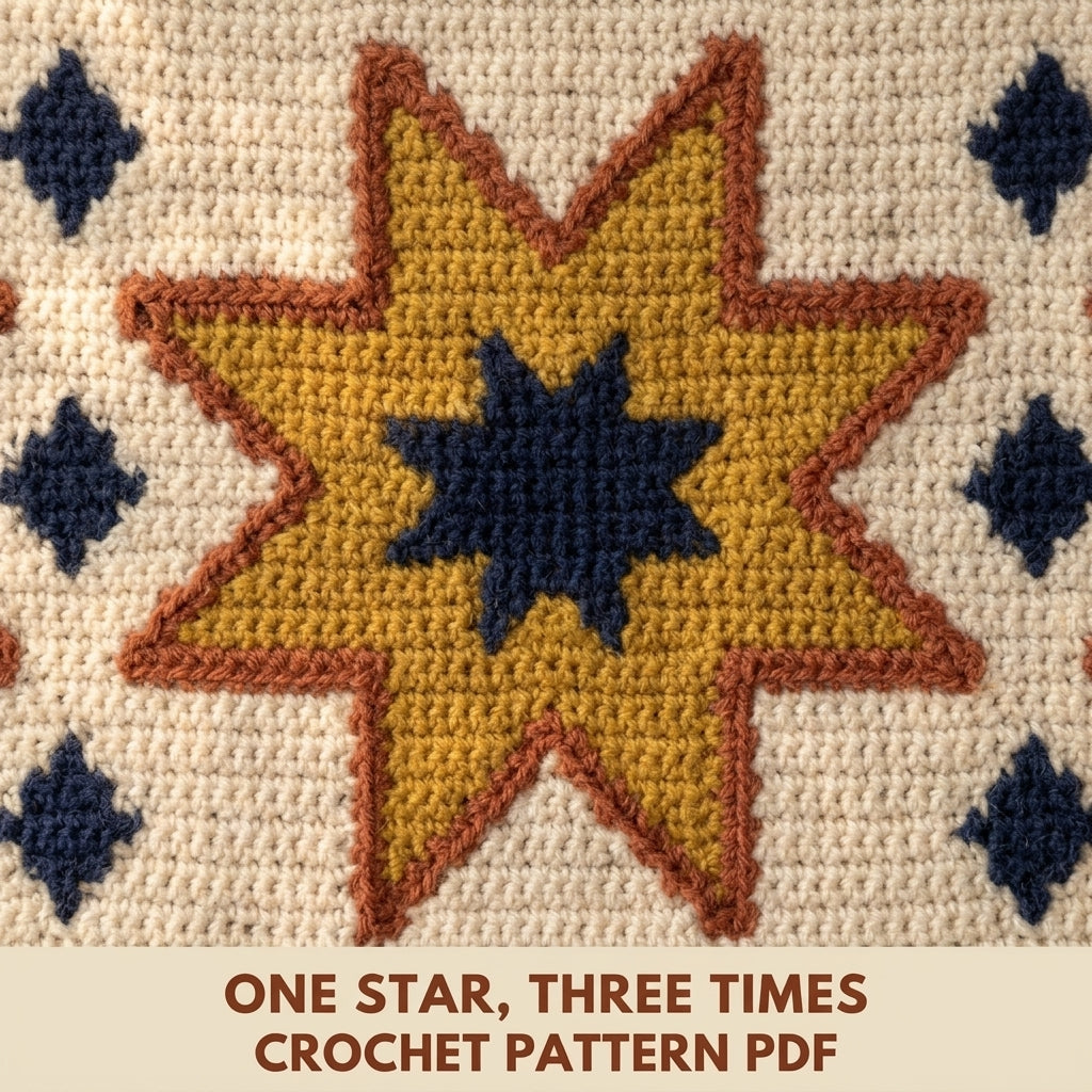 Star Tapestry Crochet Wall Hanging Pattern PDF – Eight-Point Stars in Mustard, Rust and Navy