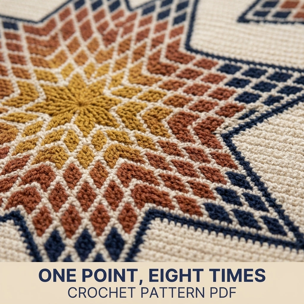 Lone Star Tapestry Crochet Blanket Pattern PDF – Quilt-Inspired Star Throw in Mustard, Rust and Navy