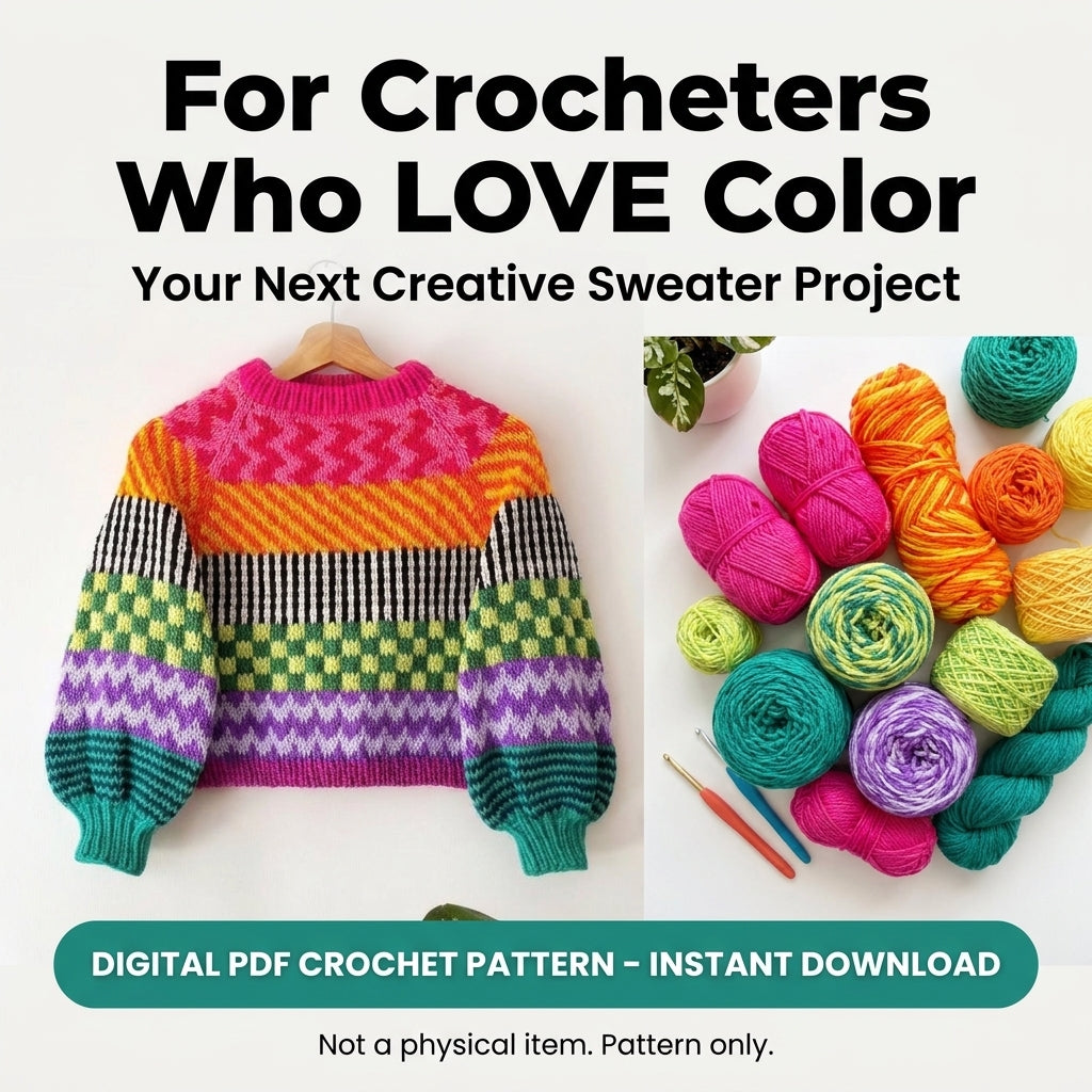 Colourwork Sweater KNITTING Pattern | Multi-Motif Striped Jumper with Balloon Sleeves | Stranded Colourwork | PDF Instant Download