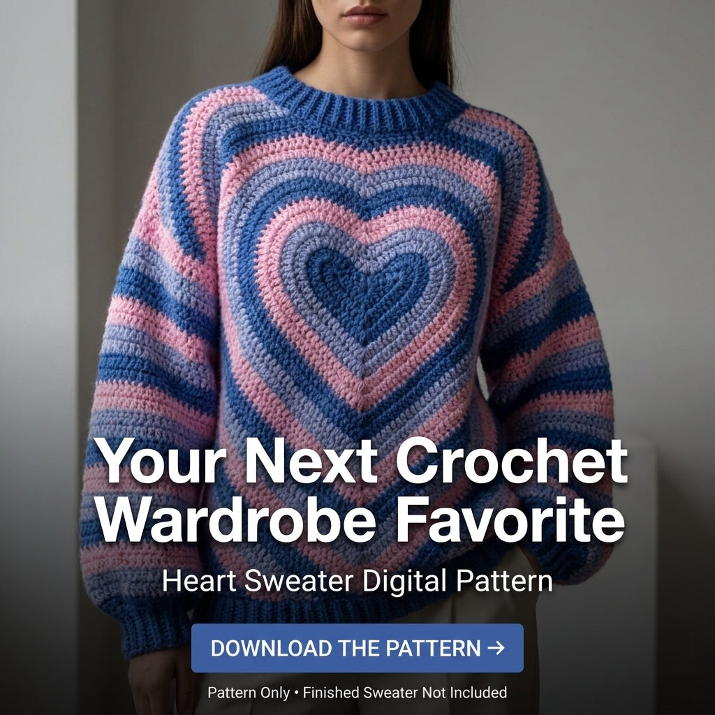 Heart Sweater Crochet Pattern | Concentric Heart Oversized Jumper | Sizes XS–[XX] | PDF Instant Download