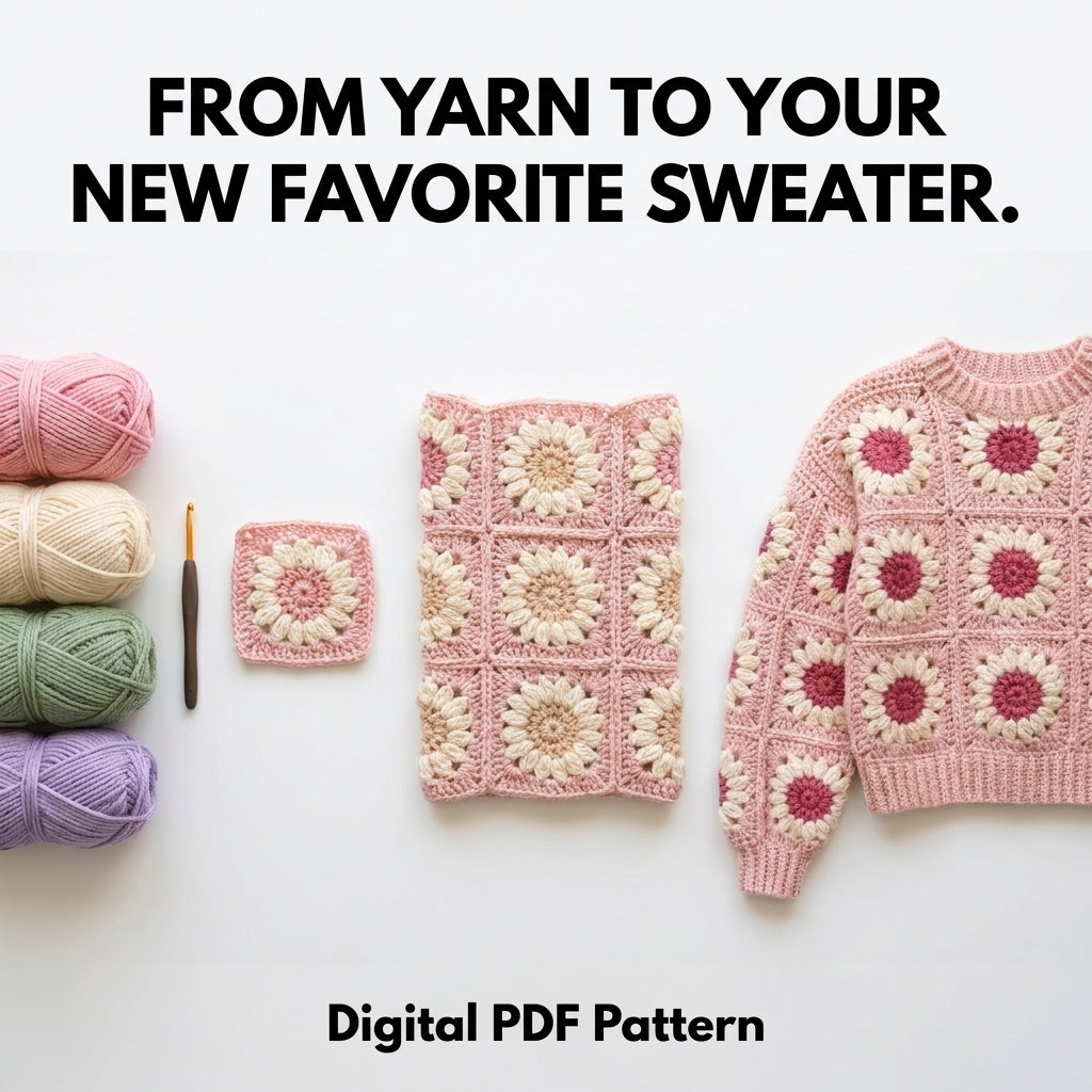 Patchwork Granny Square Hoodie – Crochet Pattern PDF