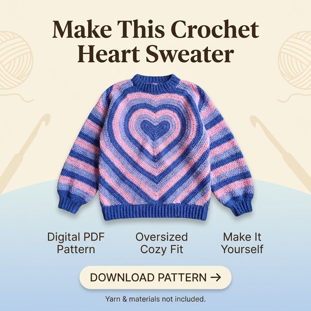 Heart Sweater Crochet Pattern | Concentric Heart Oversized Jumper | Sizes XS–[XX] | PDF Instant Download