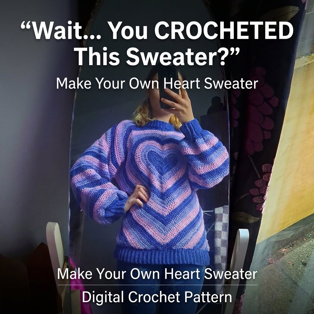 Heart Sweater Crochet Pattern | Concentric Heart Oversized Jumper | Sizes XS–[XX] | PDF Instant Download