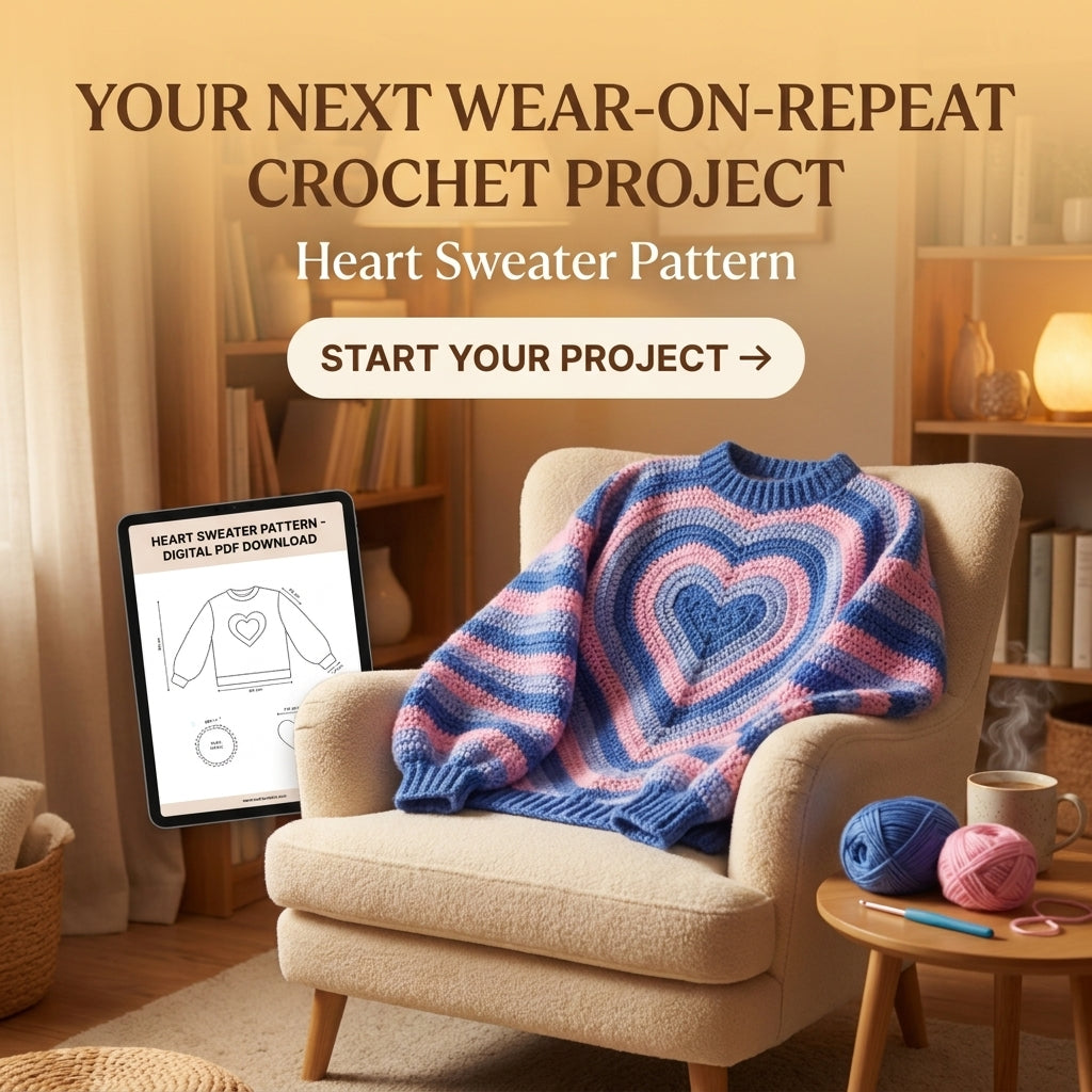 Heart Sweater Crochet Pattern | Concentric Heart Oversized Jumper | Sizes XS–[XX] | PDF Instant Download