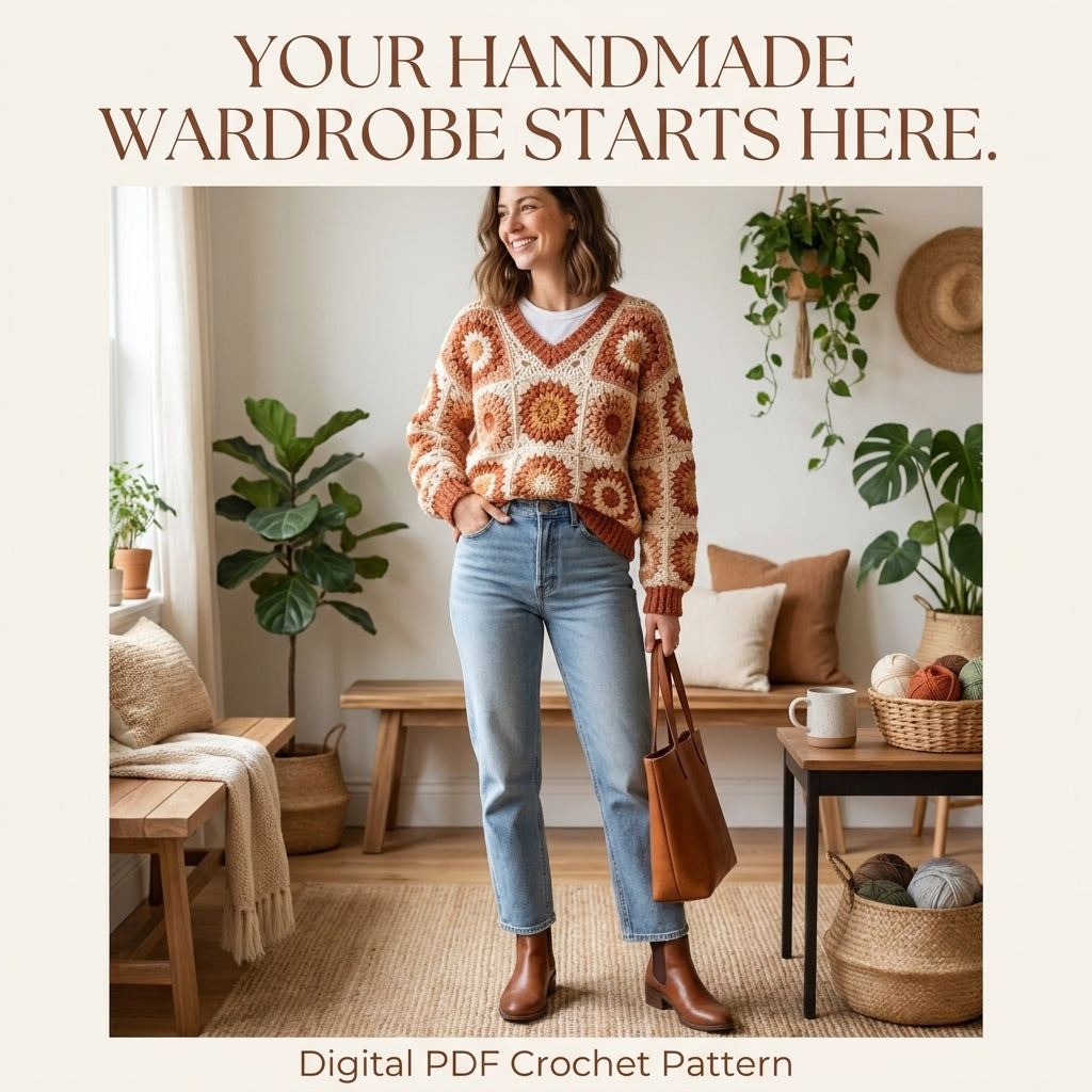 Heart Granny Square Sweater – Crochet Pattern PDF