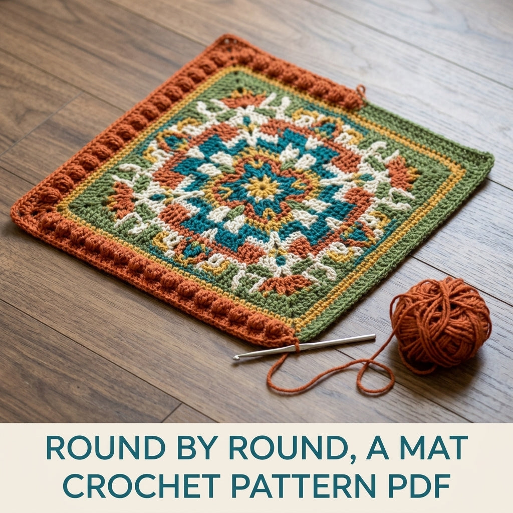 Folk Mandala Square Table Mat Crochet Pattern PDF – Textured Centrepiece