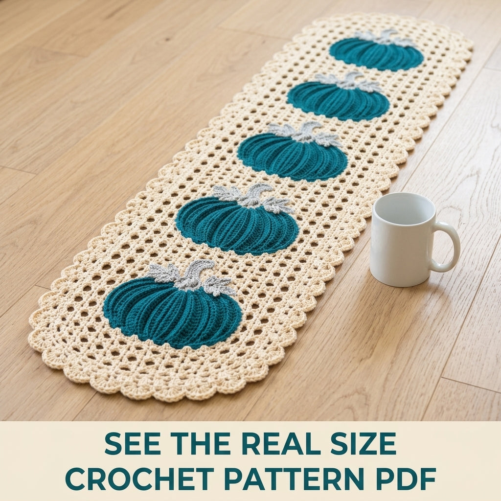 Teal Pumpkin Lace Table Runner Crochet Pattern PDF – Modern Fall Runner
