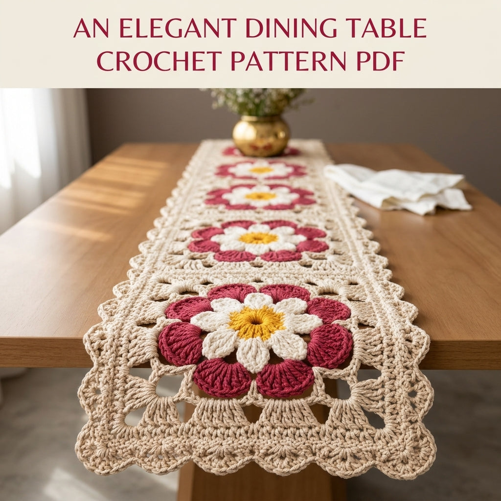 Raspberry Daisy Lace Table Runner Crochet Pattern PDF – Chunky Cord Runner