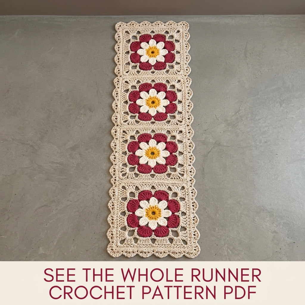 Raspberry Daisy Lace Table Runner Crochet Pattern PDF – Chunky Cord Runner