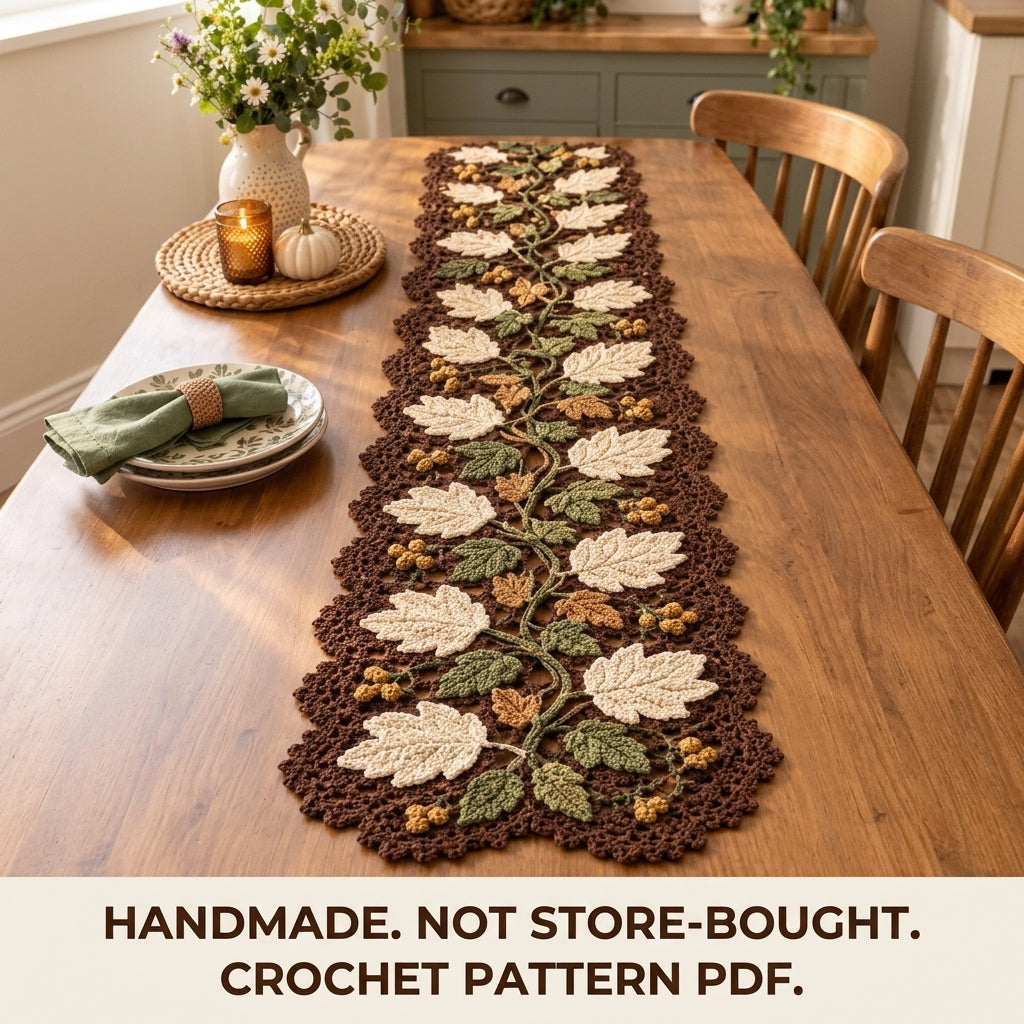 Woodland Leaf Vine Table Runner Crochet Pattern PDF – Autumn Leaf Runner