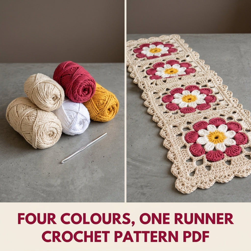 Raspberry Daisy Lace Table Runner Crochet Pattern PDF – Chunky Cord Runner