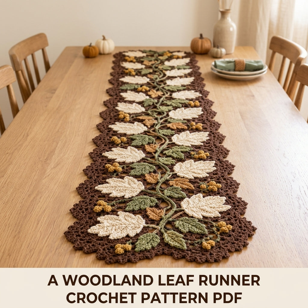 Woodland Leaf Vine Table Runner Crochet Pattern PDF – Autumn Leaf Runner