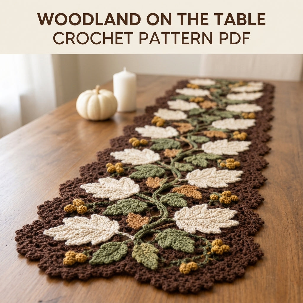 Woodland Leaf Vine Table Runner Crochet Pattern PDF – Autumn Leaf Runner