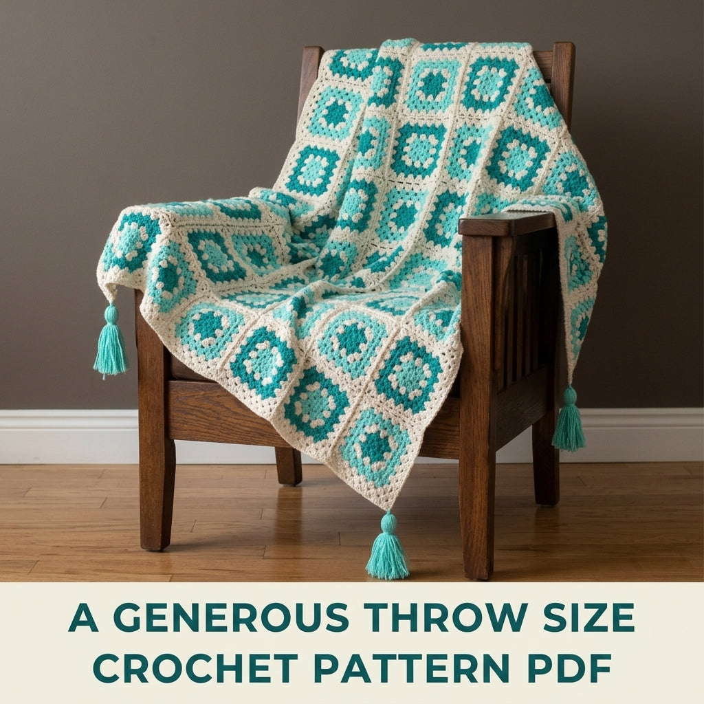 Aqua Granny Throw and Cushion Set Crochet Pattern PDF – Matching Blanket and Pillows