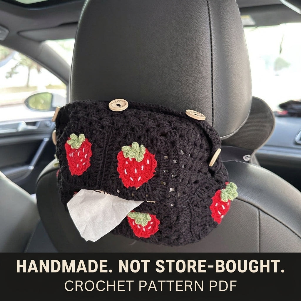 Strawberry Granny Tissue Box Cover Crochet Pattern PDF – Car Headrest Tissue Holder