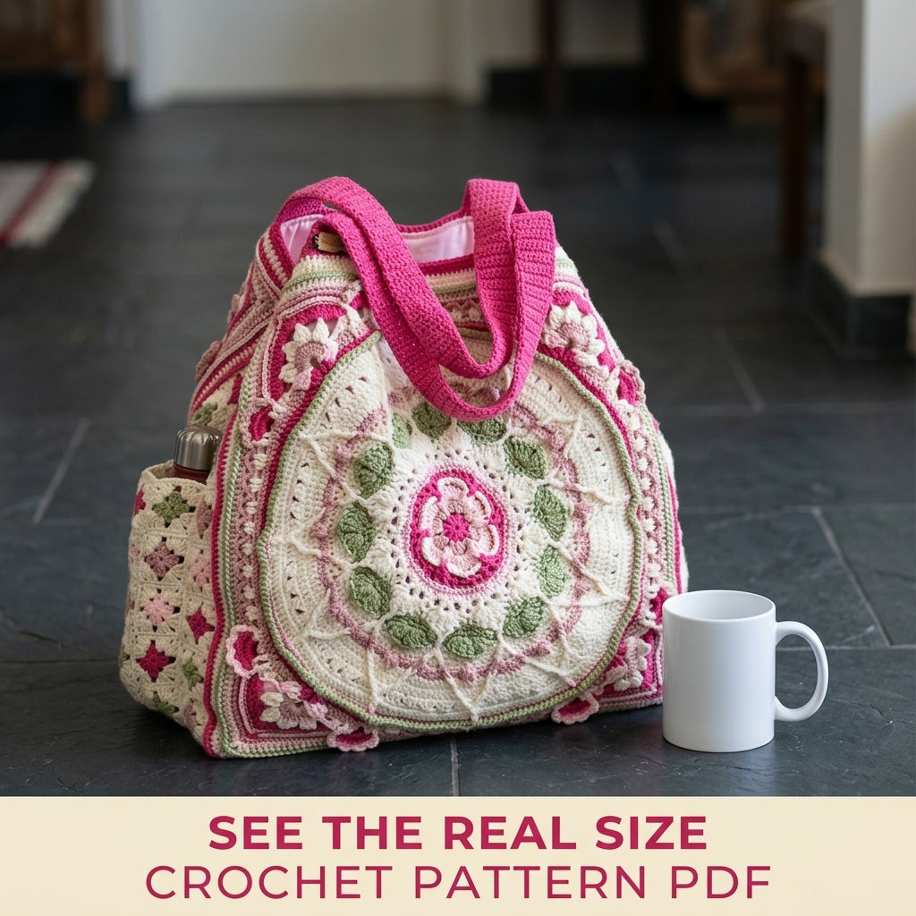 Mandala Medallion Tote Crochet Pattern PDF – Large Crochet Bag with Mandala