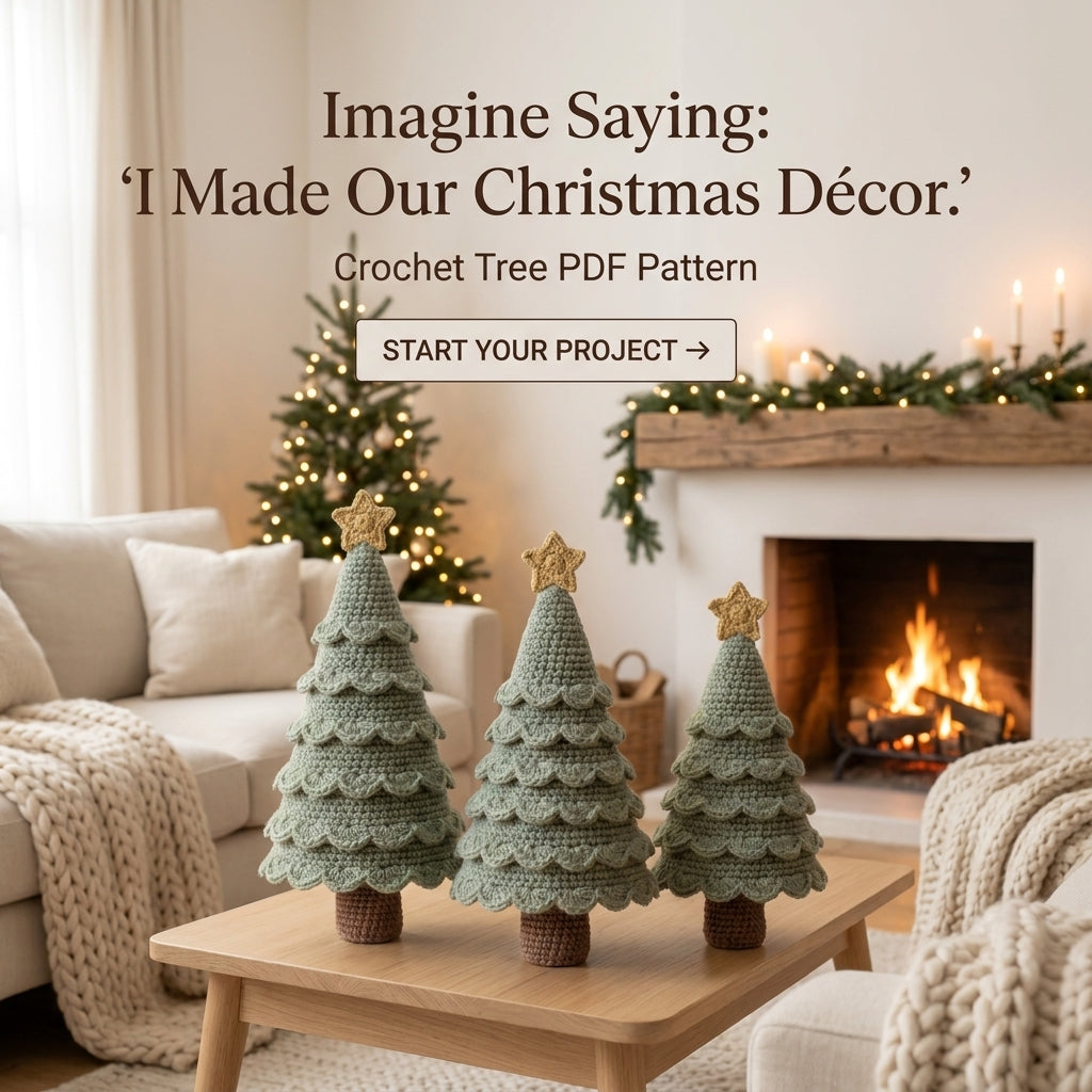 Crochet Christmas Tree Pattern – 3 Sizes, Scalloped Tabletop Trees