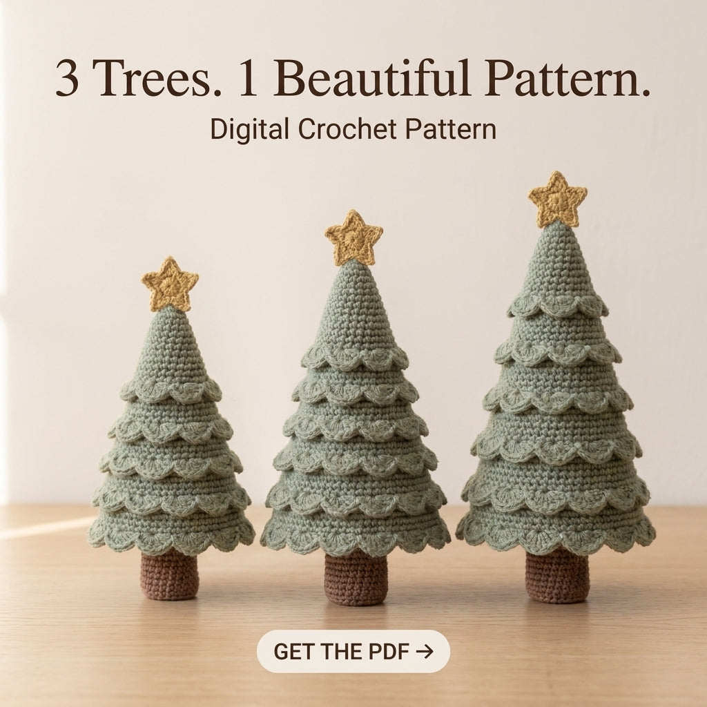 Crochet Christmas Tree Pattern – 3 Sizes, Scalloped Tabletop Trees