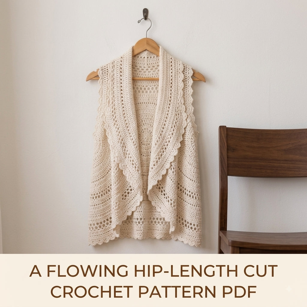 Lace Circle Vest Crochet Pattern PDF – Cascading Sleeveless Vest with Scalloped Edge