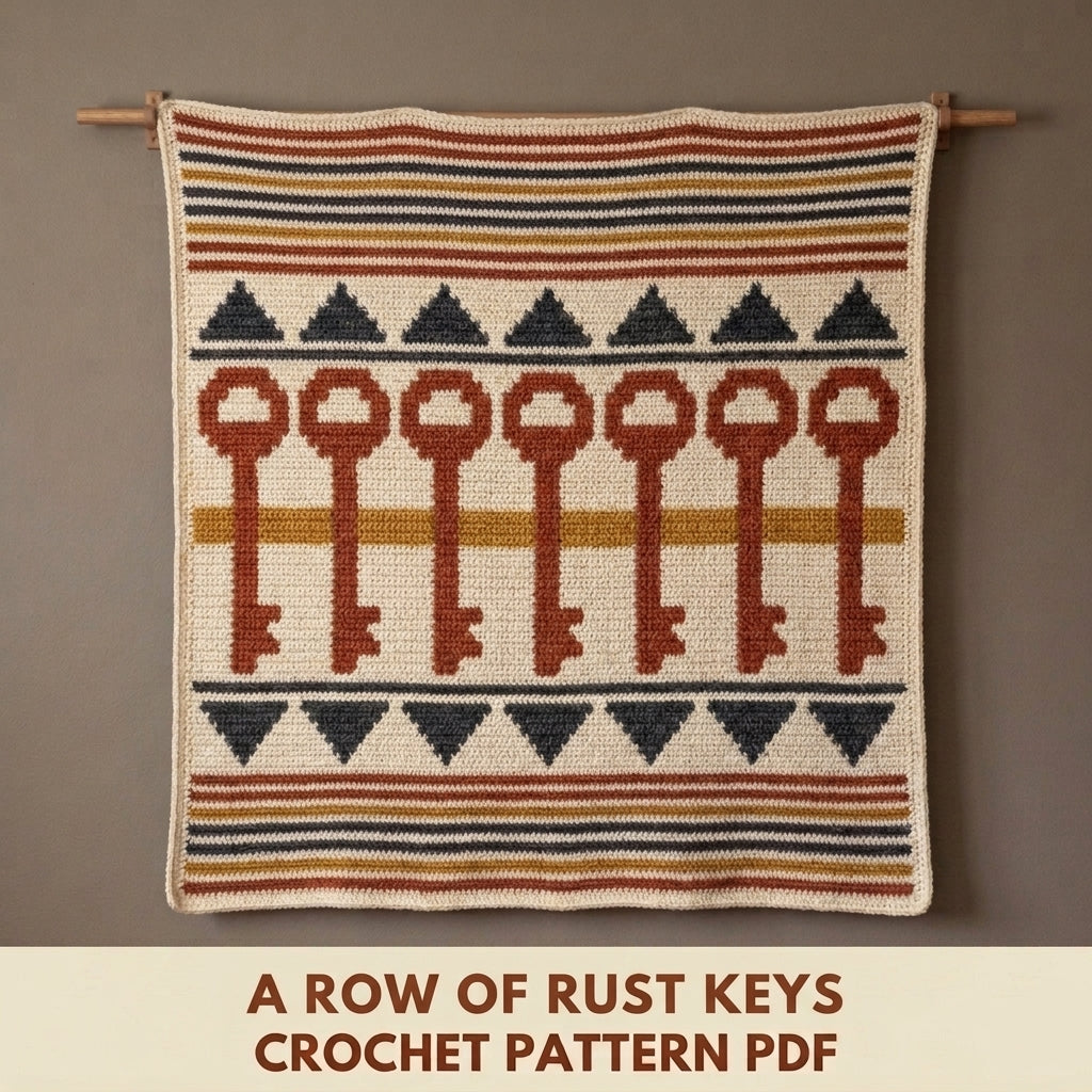Key Tapestry Crochet Wall Hanging Pattern PDF – Skeleton Keys Colourwork Wall Art
