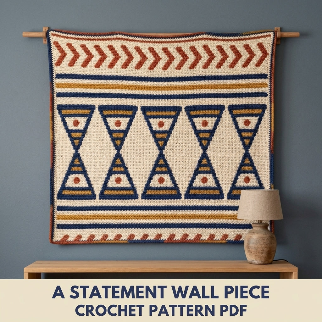 Hourglass Tapestry Crochet Wall Hanging Pattern PDF – Geometric Colourwork Wall Art
