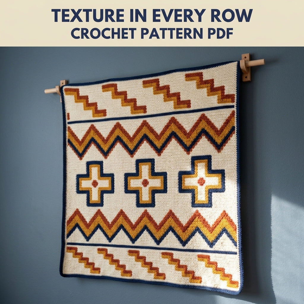 Cross and Zigzag Tapestry Crochet Pattern PDF – Geometric Crochet Wall Decor