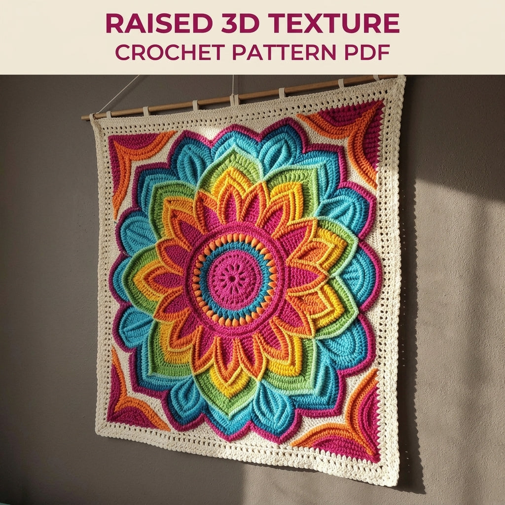 Rainbow Bloom Wall Hanging Crochet Pattern PDF – 3D Flower Mandala Wall Decor