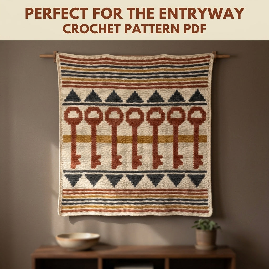 Key Tapestry Crochet Wall Hanging Pattern PDF – Skeleton Keys Colourwork Wall Art