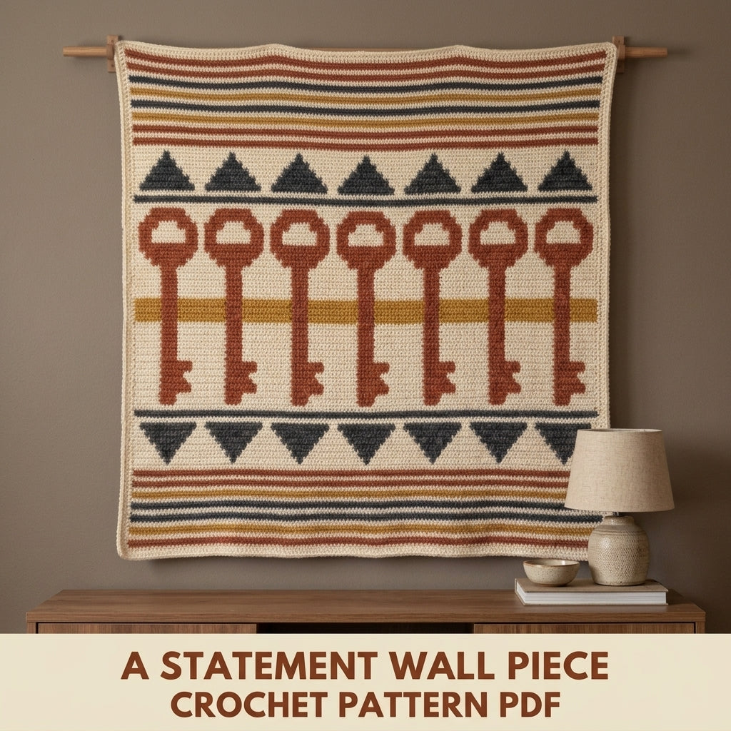 Key Tapestry Crochet Wall Hanging Pattern PDF – Skeleton Keys Colourwork Wall Art