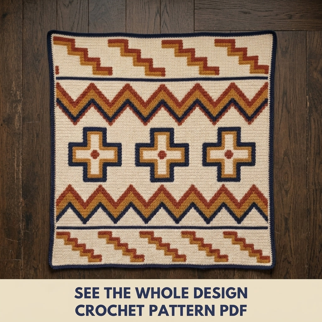 Cross and Zigzag Tapestry Crochet Pattern PDF – Geometric Crochet Wall Decor