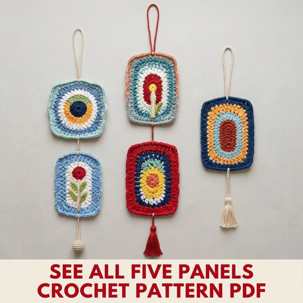 Folk Colour Panel Wall Hangings Crochet Pattern PDF – Scrap Yarn Wall Gallery