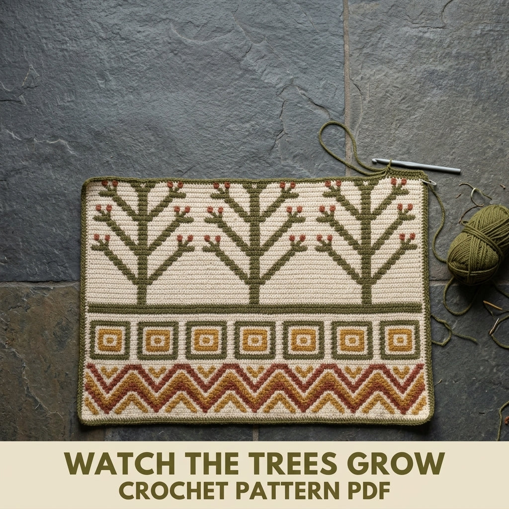 Tree of Life Tapestry Crochet Wall Hanging Pattern PDF – Trees and Chevrons in Olive, Rust and Mustard