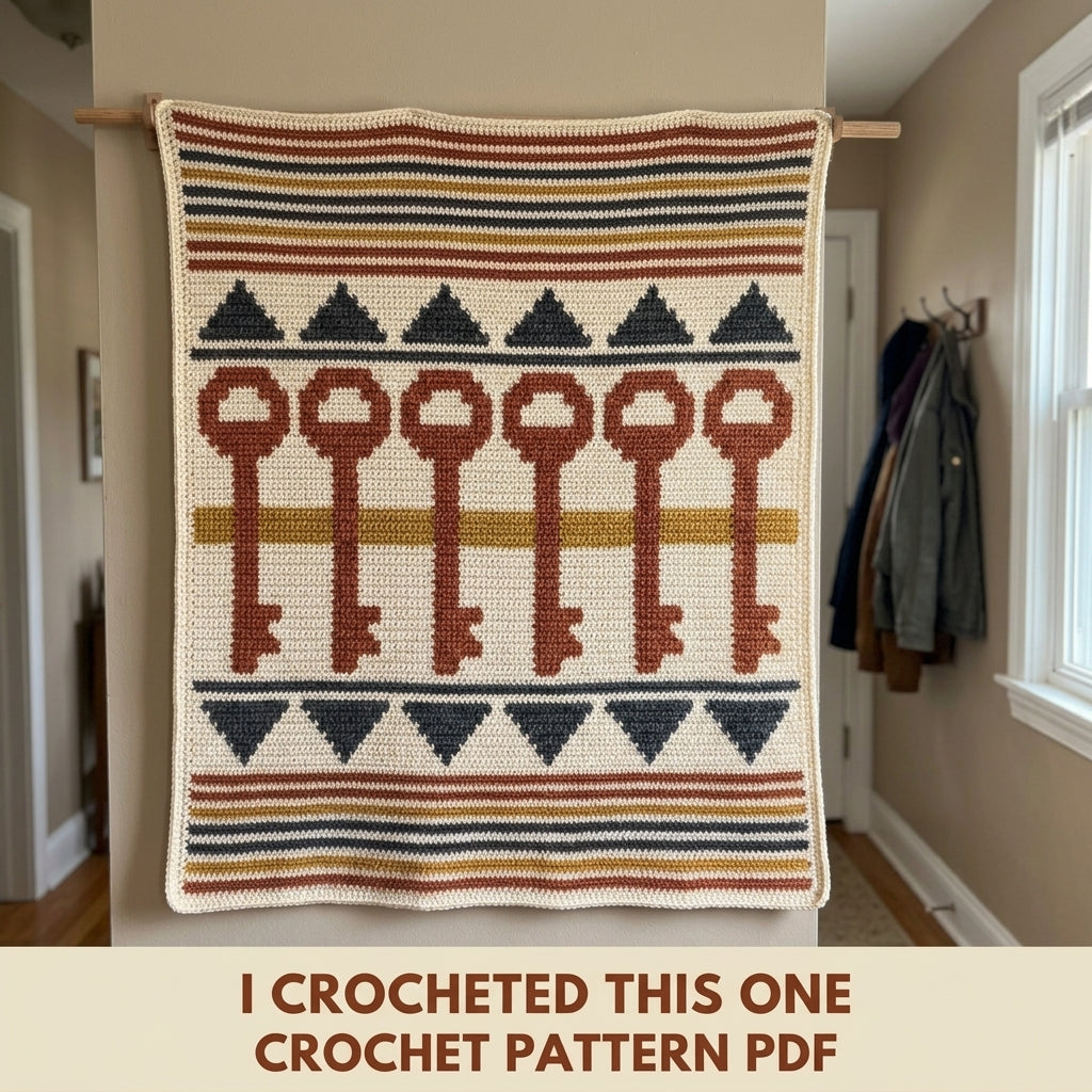 Key Tapestry Crochet Wall Hanging Pattern PDF – Skeleton Keys Colourwork Wall Art