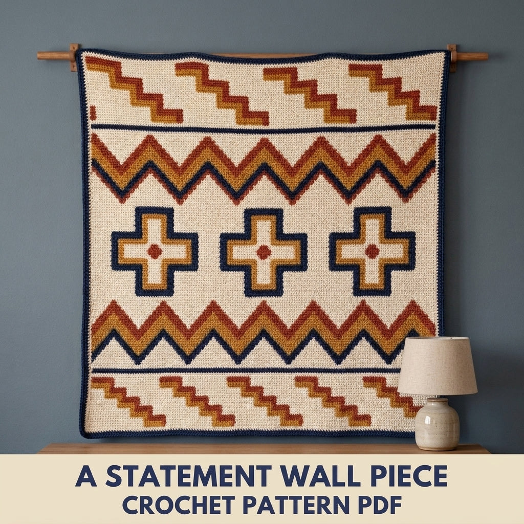 Cross and Zigzag Tapestry Crochet Pattern PDF – Geometric Crochet Wall Decor