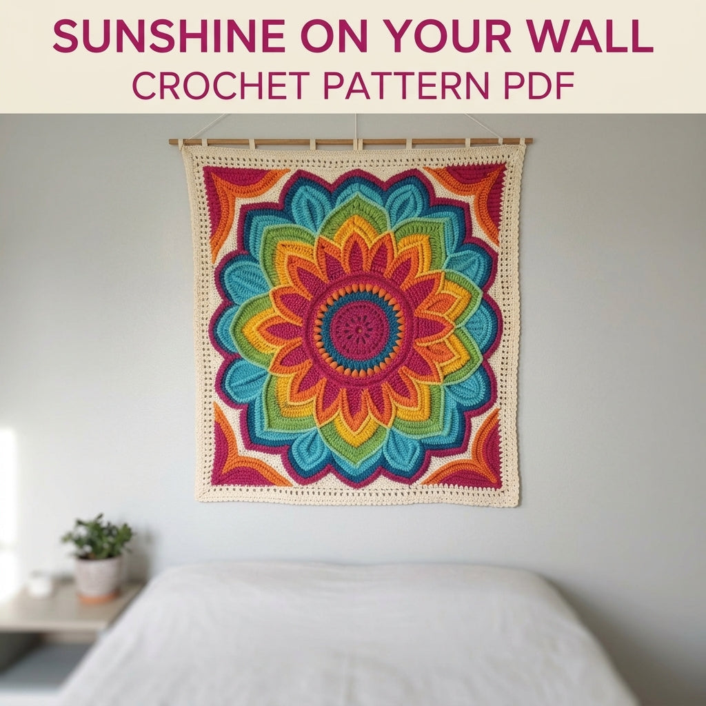 Rainbow Bloom Wall Hanging Crochet Pattern PDF – 3D Flower Mandala Wall Decor