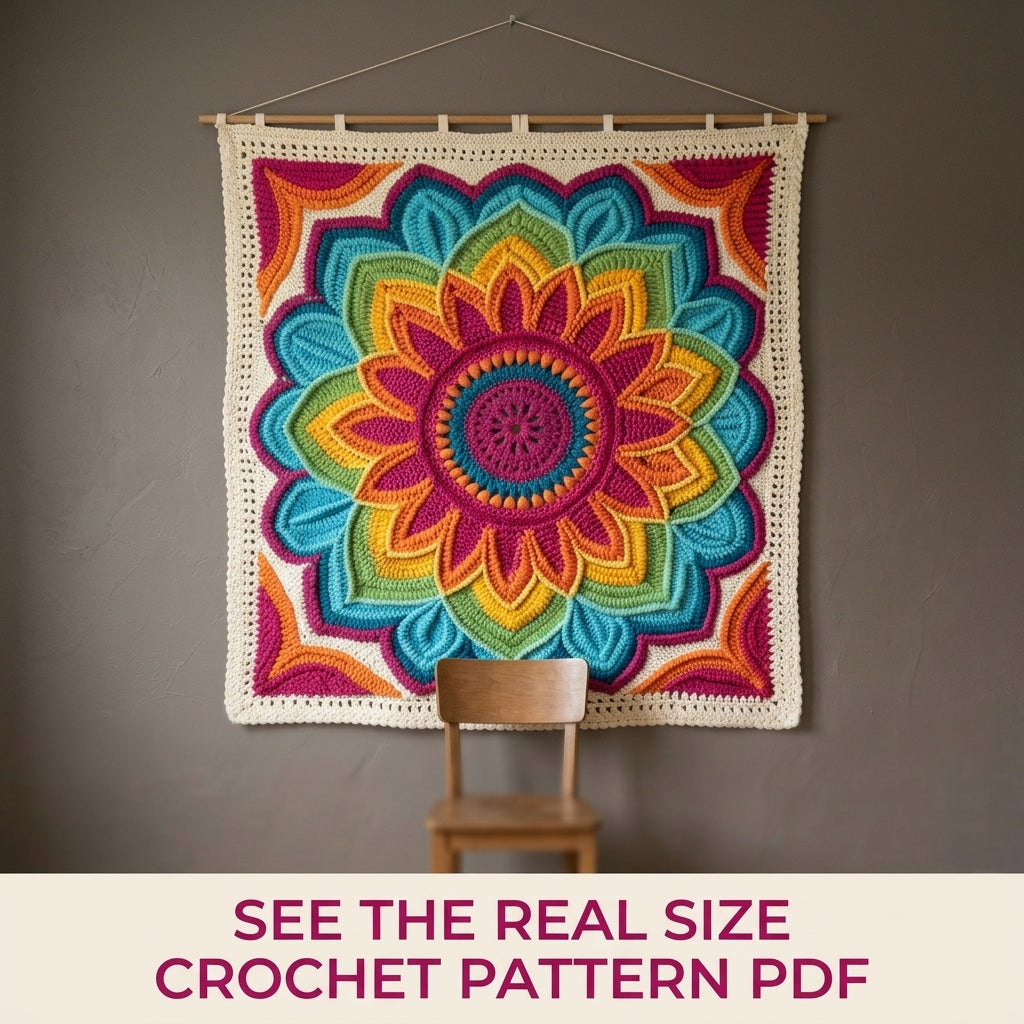 Rainbow Bloom Wall Hanging Crochet Pattern PDF – 3D Flower Mandala Wall Decor