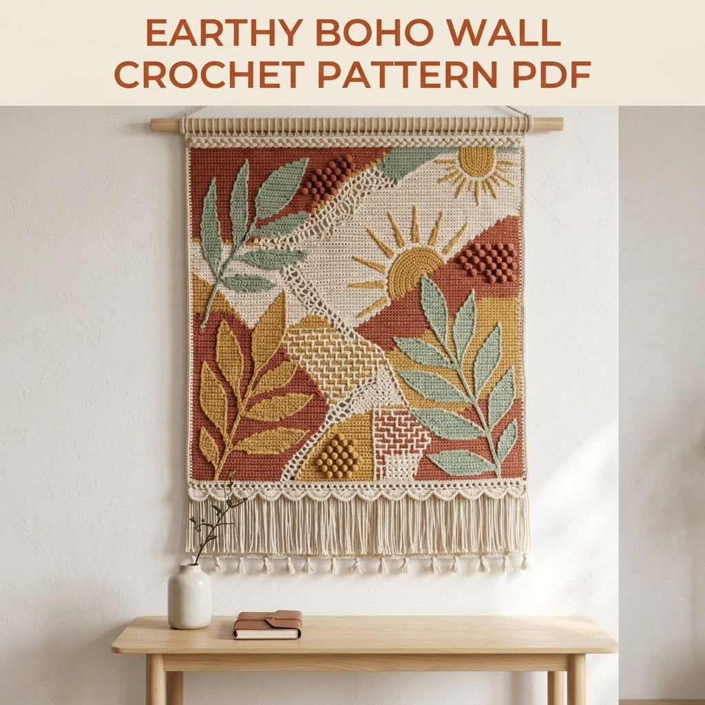 Sun and Leaves Boho Wall Hanging Crochet Pattern PDF – Tapestry Wall Decor