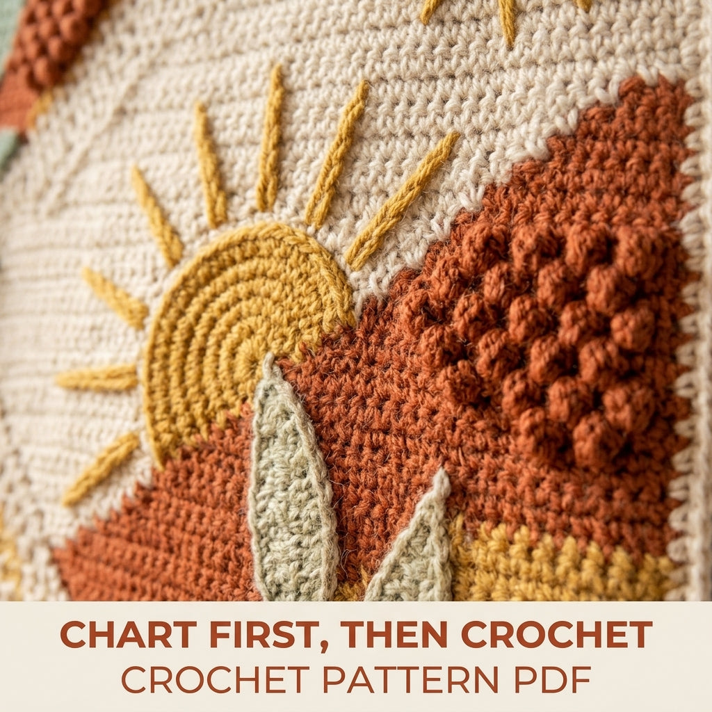 Sun and Leaves Boho Wall Hanging Crochet Pattern PDF – Tapestry Wall Decor