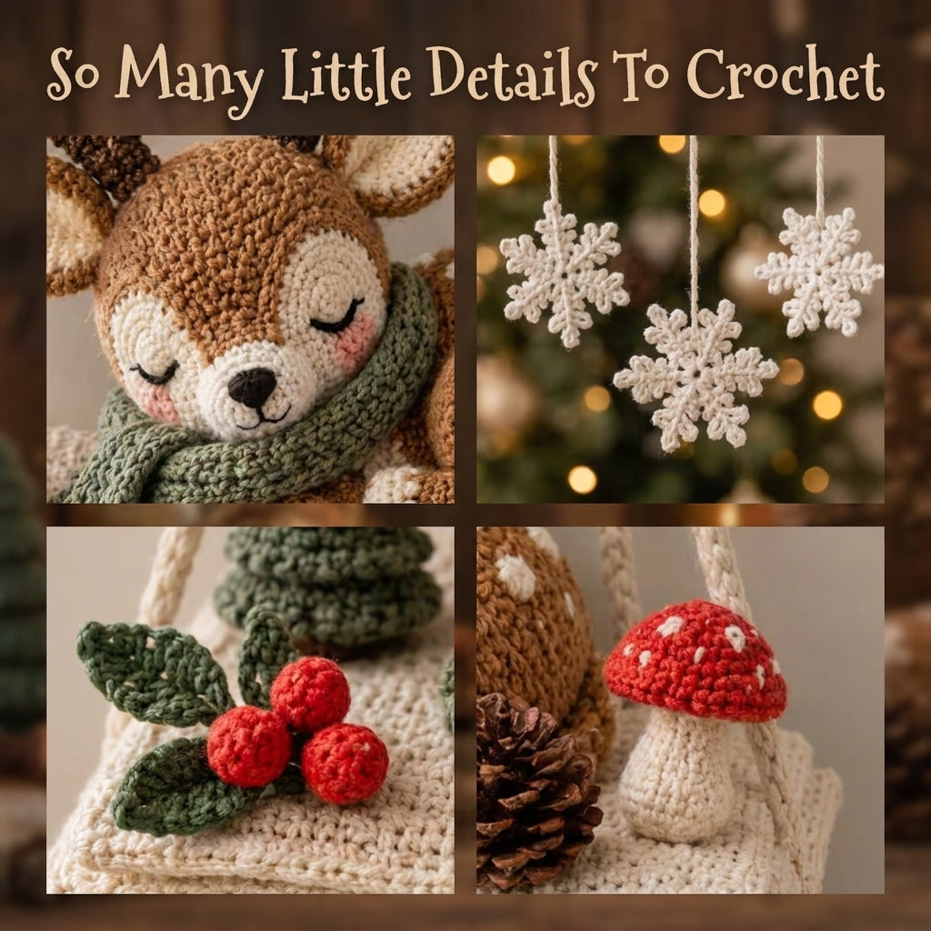 Christmas Wall Hanging Crochet Pattern — Sleeping Deer Scene on an Open Book with Tassels, US Terms, PDF Download