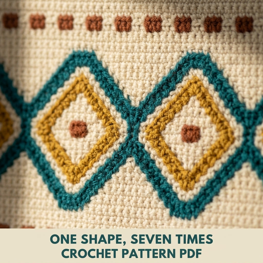 Lozenge Tapestry Crochet Wall Hanging Pattern PDF – Waves and Diamonds in Teal, Mustard and Rust