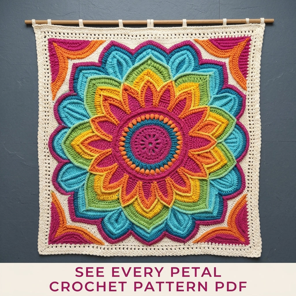 Rainbow Bloom Wall Hanging Crochet Pattern PDF – 3D Flower Mandala Wall Decor