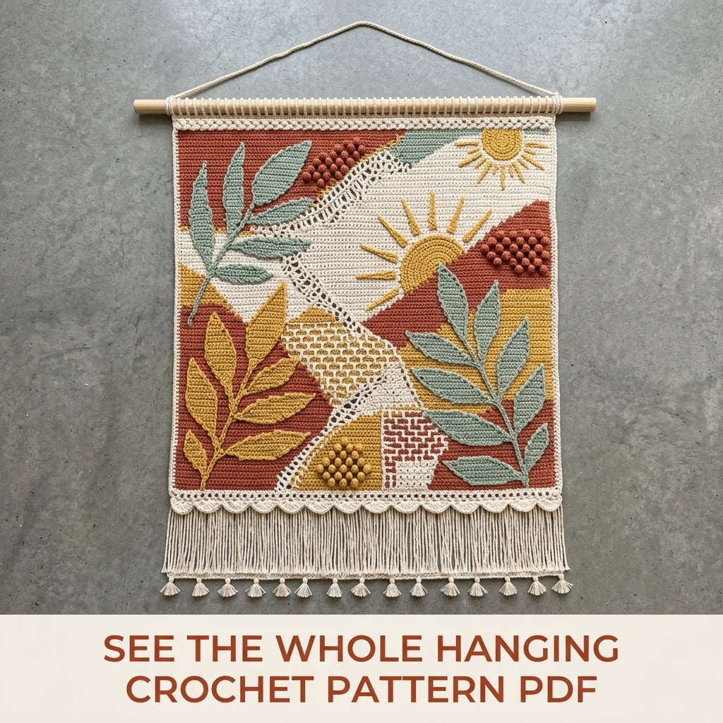 Sun and Leaves Boho Wall Hanging Crochet Pattern PDF – Tapestry Wall Decor