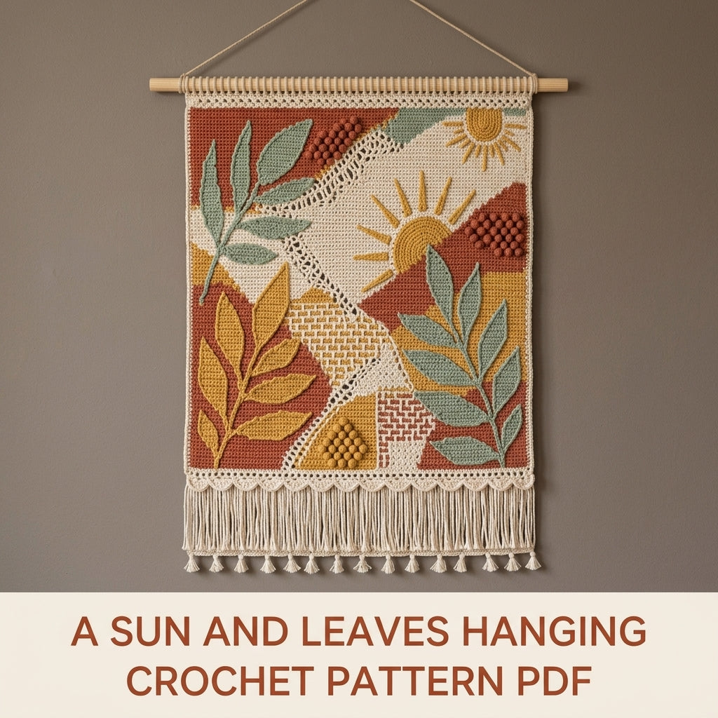 Sun and Leaves Boho Wall Hanging Crochet Pattern PDF – Tapestry Wall Decor