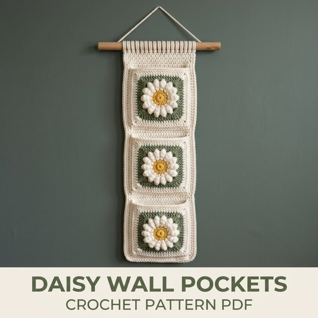 Daisy Wall Pocket Hanging Crochet Pattern PDF – Entryway Organizer
